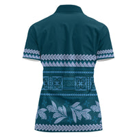Dark Cyan Samoa Siapo Teuila Flowers Women Polo Shirt LT14 - Polynesian Pride