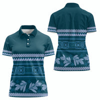 Dark Cyan Samoa Siapo Teuila Flowers Women Polo Shirt LT14 - Polynesian Pride