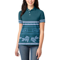Dark Cyan Samoa Siapo Teuila Flowers Women Polo Shirt LT14 - Polynesian Pride
