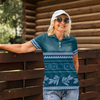Dark Cyan Samoa Siapo Teuila Flowers Women Polo Shirt LT14 - Polynesian Pride