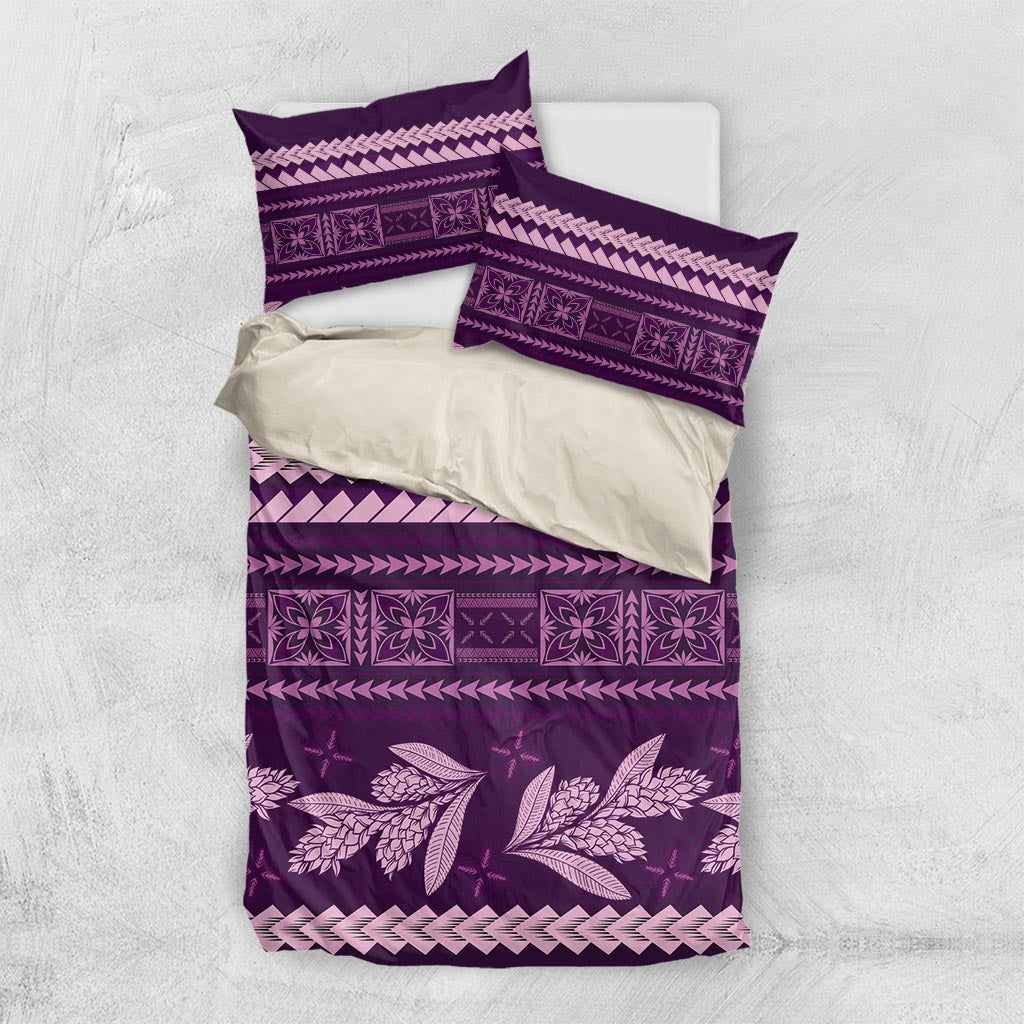 Purple Samoa Siapo Teuila Flowers Bedding Set LT14 US Twin 172cm x 218cm Purple - Polynesian Pride