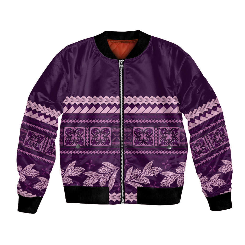 Purple Samoa Siapo Teuila Flowers Bomber Jacket LT14 Unisex Purple - Polynesian Pride