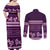 Purple Samoa Siapo Teuila Flowers Couples Matching Off Shoulder Maxi Dress and Long Sleeve Button Shirt