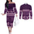 Purple Samoa Siapo Teuila Flowers Couples Matching Off The Shoulder Long Sleeve Dress and Long Sleeve Button Shirt