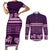 Purple Samoa Siapo Teuila Flowers Couples Matching Short Sleeve Bodycon Dress and Long Sleeve Button Shirt