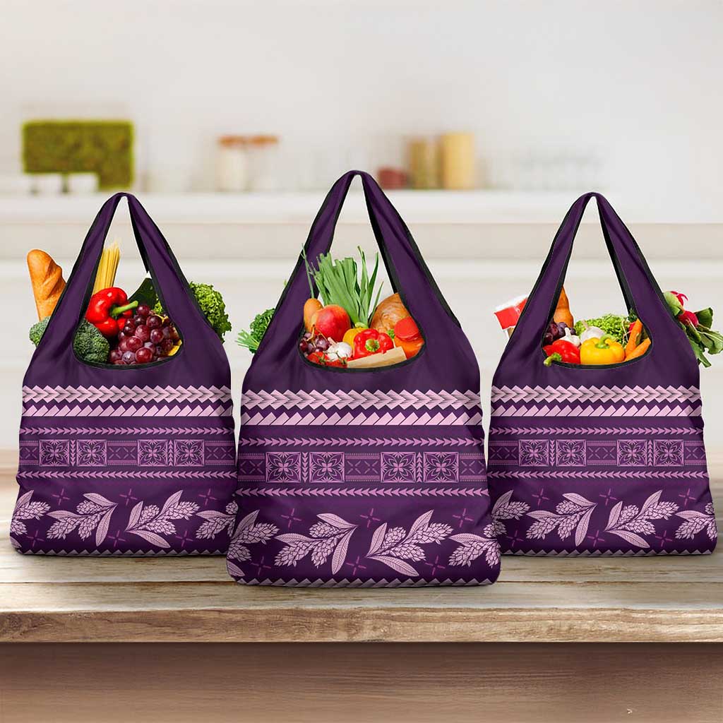 Purple Samoa Siapo Teuila Flowers Grocery Bag LT14 3-pack One Size Purple - Polynesian Pride