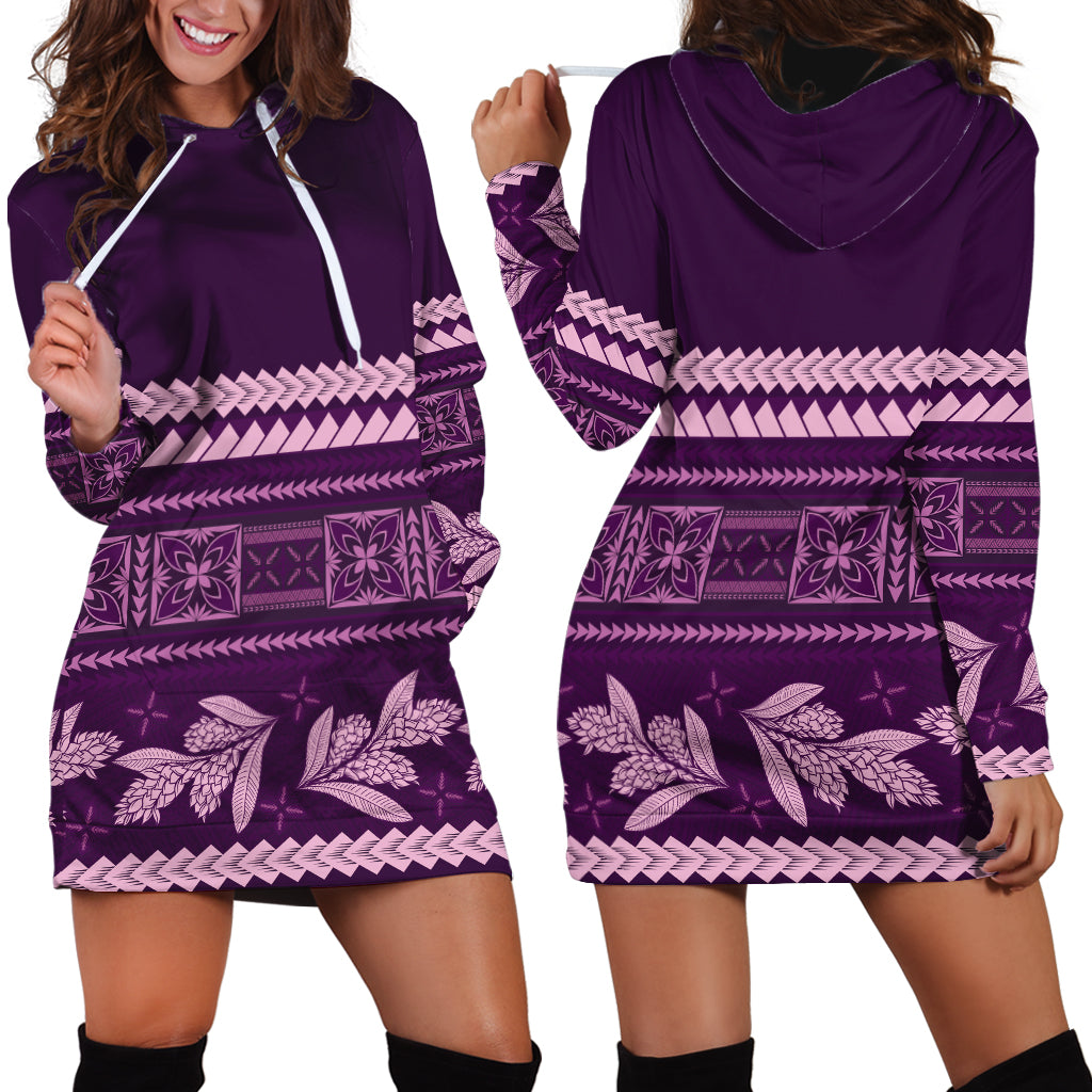 Purple Samoa Siapo Teuila Flowers Hoodie Dress LT14 - Polynesian Pride