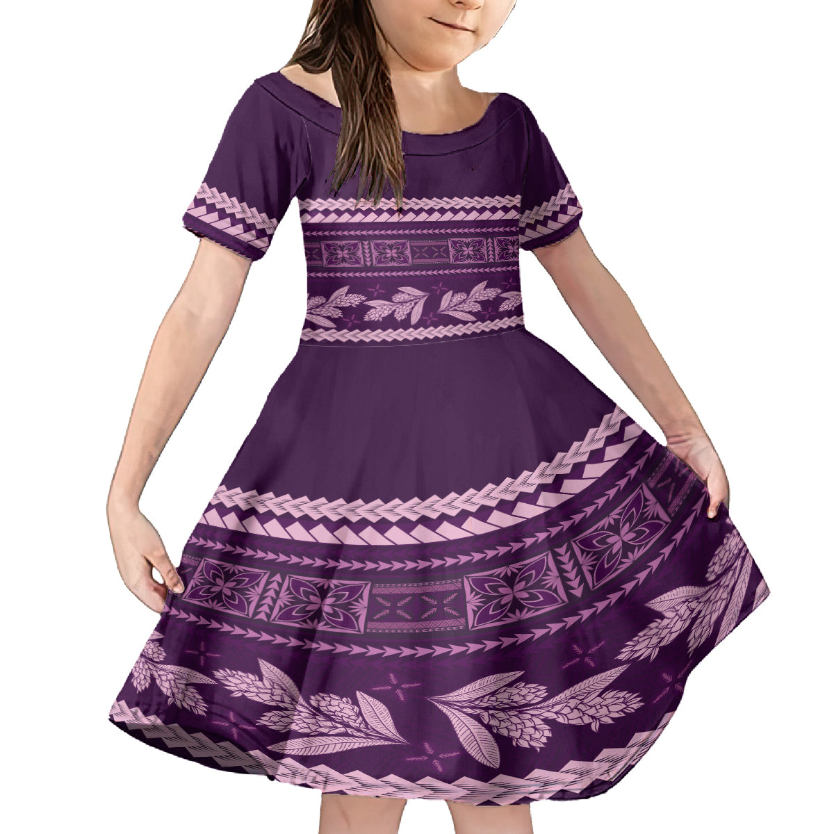 Purple Samoa Siapo Teuila Flowers Kid Short Sleeve Dress LT14 KID Purple - Polynesian Pride