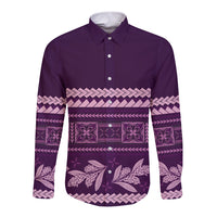 Purple Samoa Siapo Teuila Flowers Long Sleeve Button Shirt LT14 Unisex Purple - Polynesian Pride