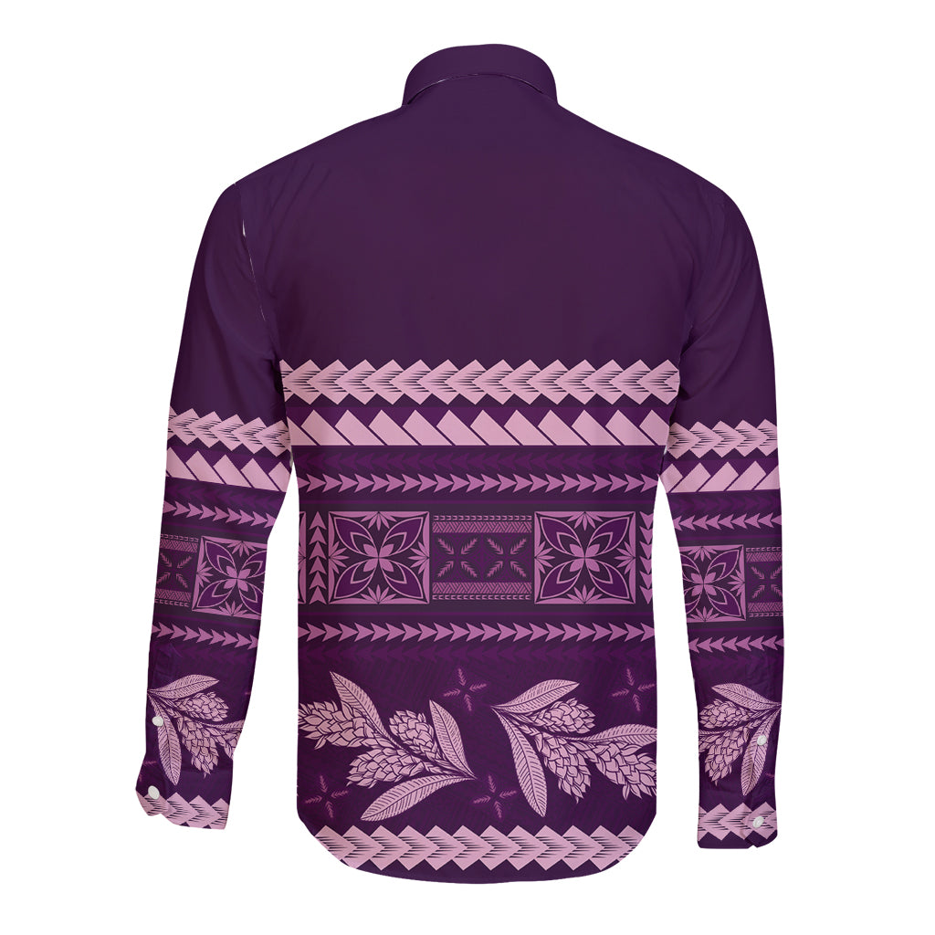 Purple Samoa Siapo Teuila Flowers Long Sleeve Button Shirt LT14 - Polynesian Pride