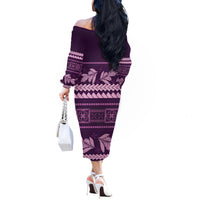 Purple Samoa Siapo Teuila Flowers Off The Shoulder Long Sleeve Dress LT14 - Polynesian Pride