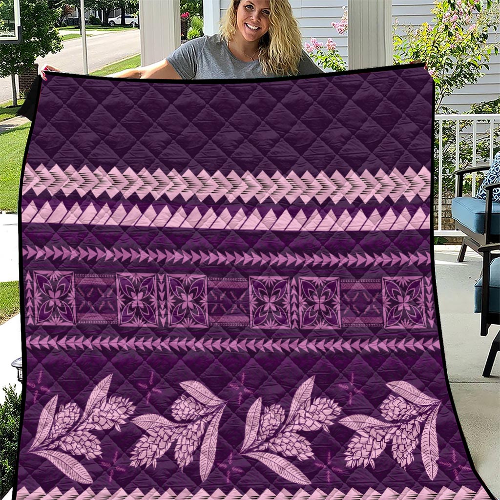 Purple Samoa Siapo Teuila Flowers Quilt LT14 Purple - Polynesian Pride