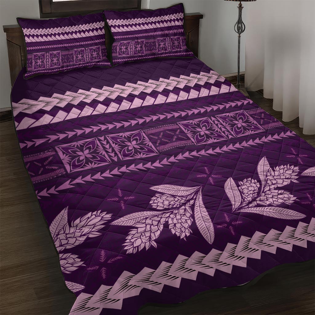 Purple Samoa Siapo Teuila Flowers Quilt Bed Set LT14 Purple - Polynesian Pride