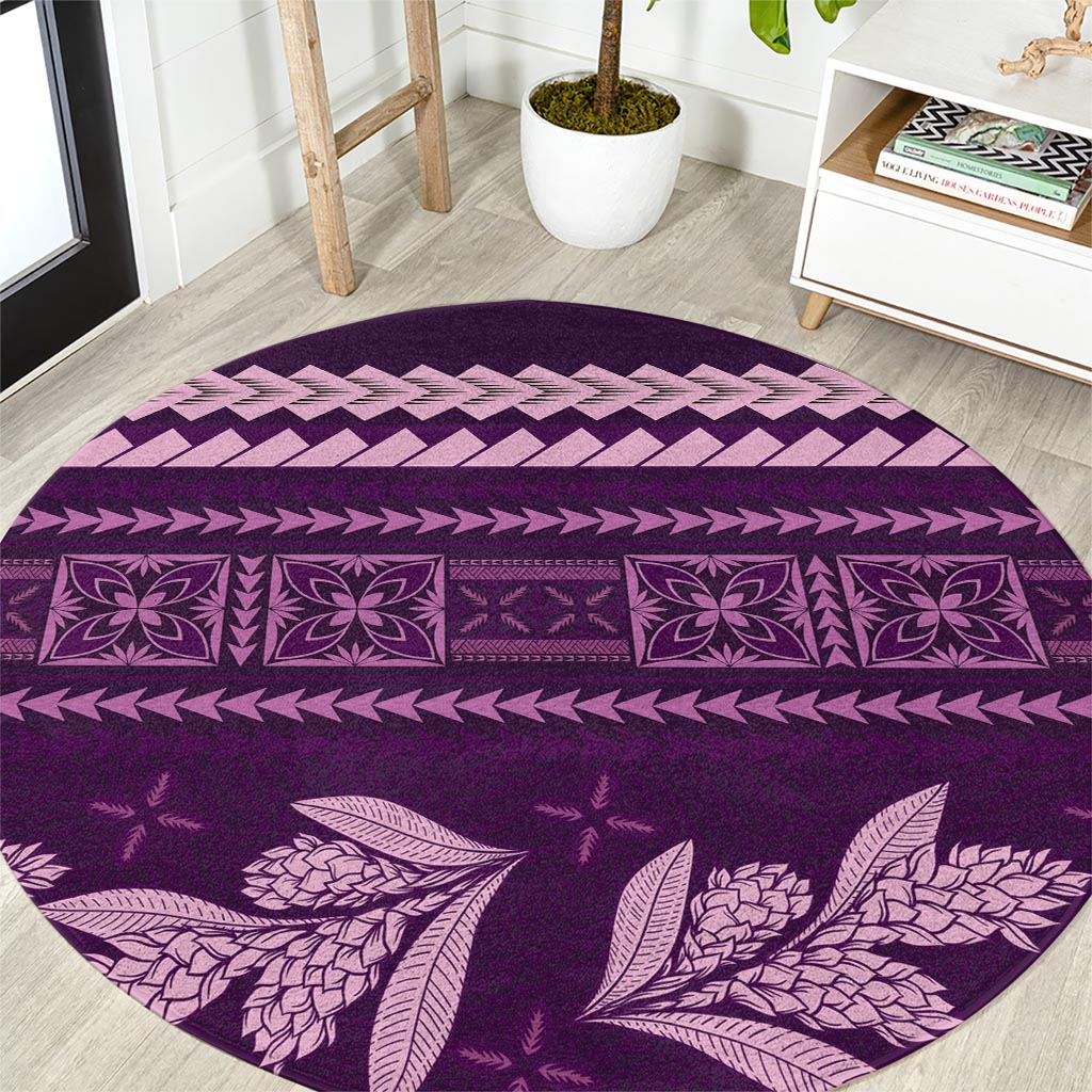 Purple Samoa Siapo Teuila Flowers Round Carpet LT14 Purple - Polynesian Pride