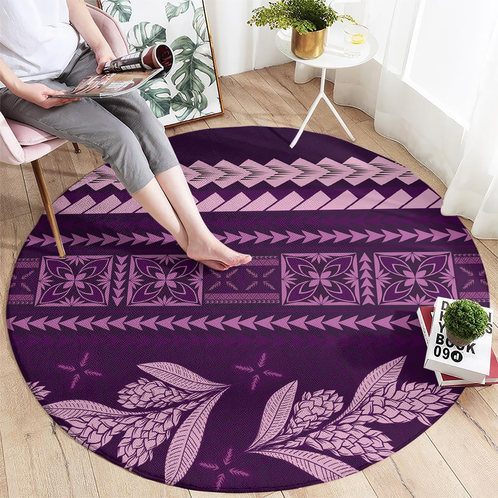 Purple Samoa Siapo Teuila Flowers Round Carpet LT14 - Polynesian Pride