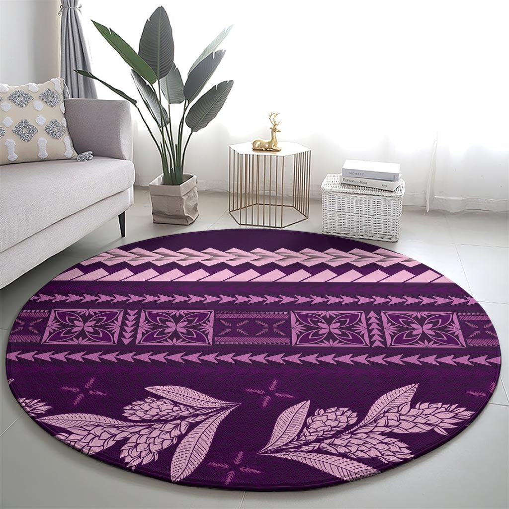 Purple Samoa Siapo Teuila Flowers Round Carpet LT14 - Polynesian Pride