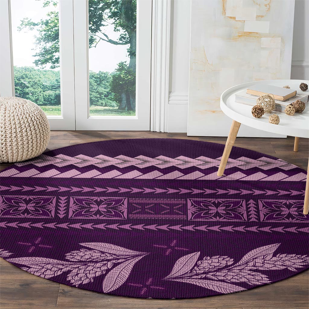 Purple Samoa Siapo Teuila Flowers Round Carpet LT14 - Polynesian Pride