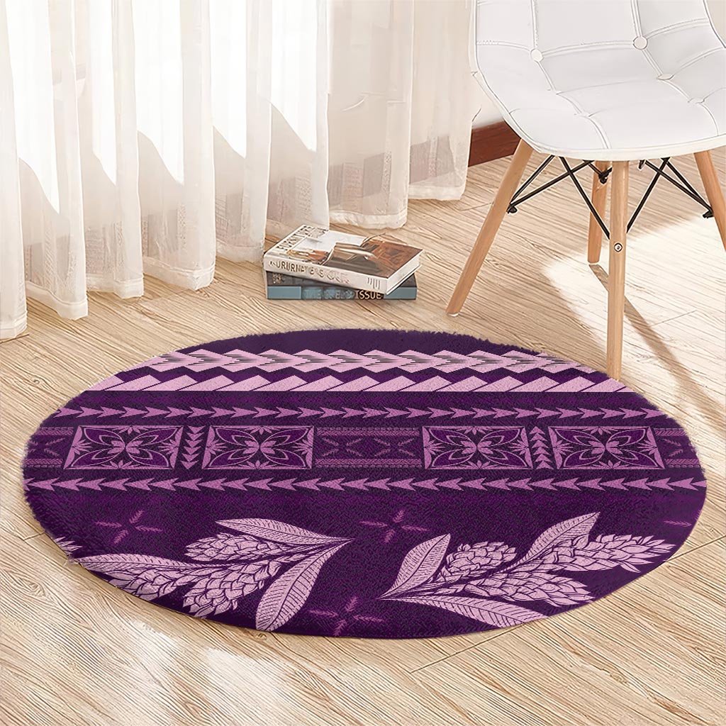 Purple Samoa Siapo Teuila Flowers Round Carpet LT14 - Polynesian Pride