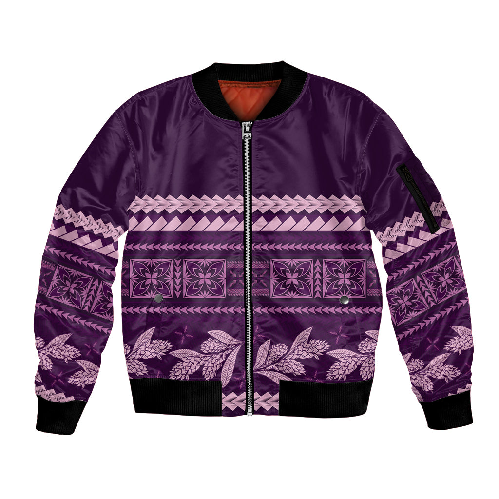 Purple Samoa Siapo Teuila Flowers Sleeve Zip Bomber Jacket LT14 Unisex Purple - Polynesian Pride