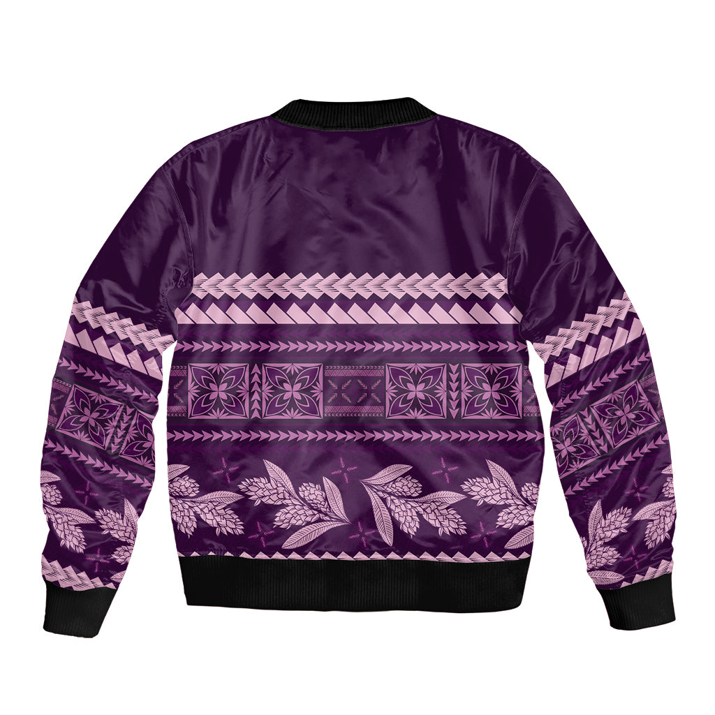 Purple Samoa Siapo Teuila Flowers Sleeve Zip Bomber Jacket LT14 - Polynesian Pride