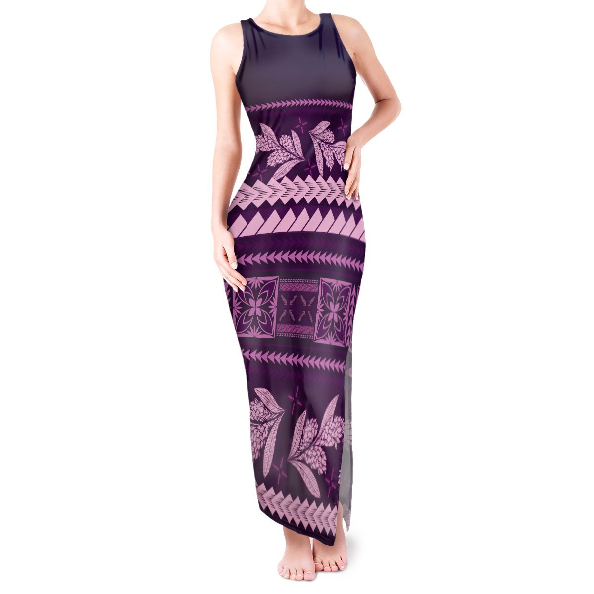 Purple Samoa Siapo Teuila Flowers Tank Maxi Dress LT14 Women Purple - Polynesian Pride