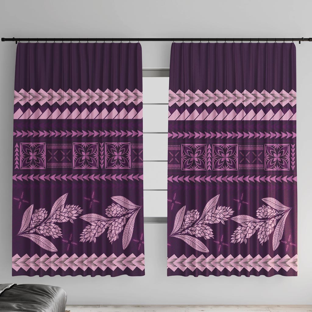 Purple Samoa Siapo Teuila Flowers Window Curtain LT14 With Hooks Purple - Polynesian Pride