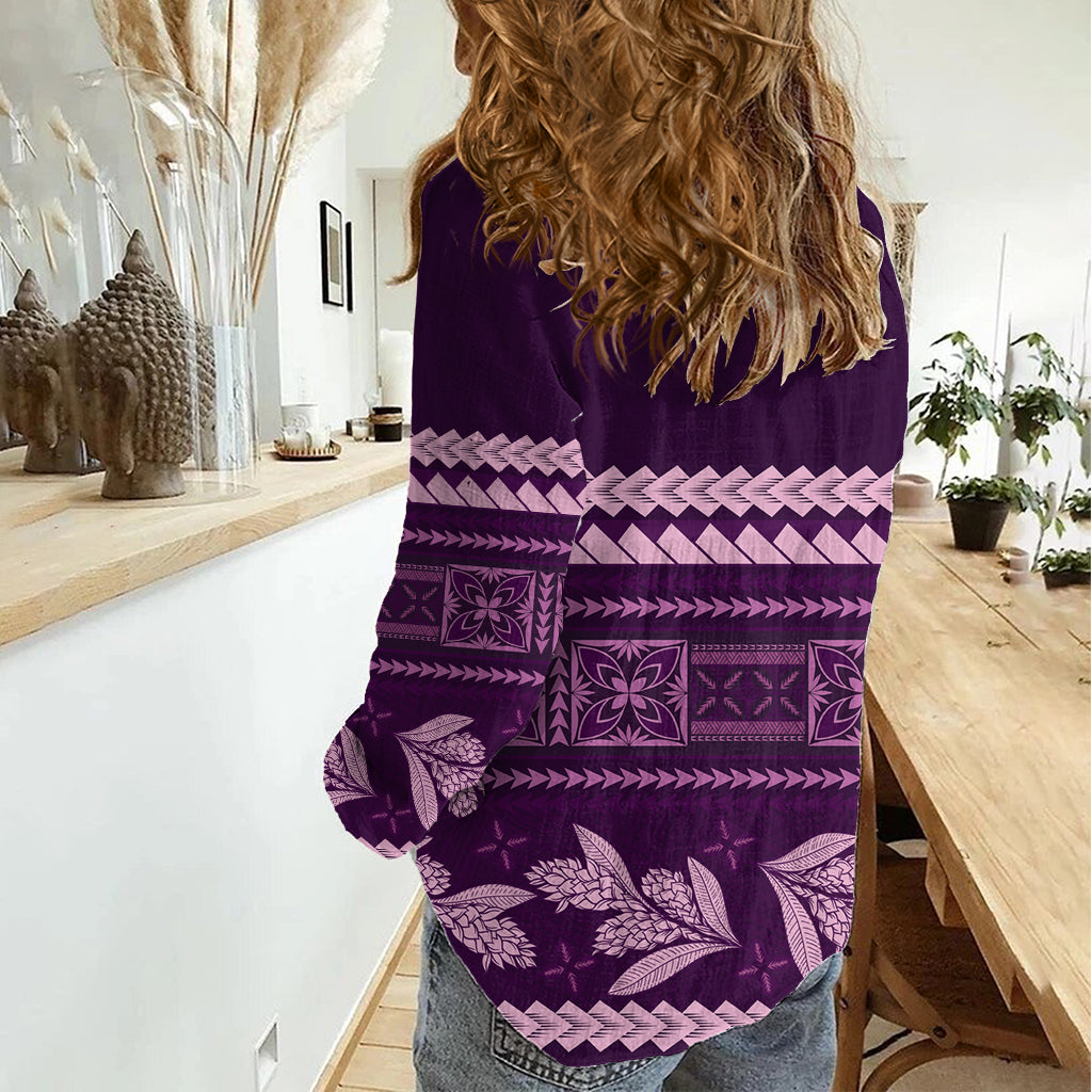 Purple Samoa Siapo Teuila Flowers Women Casual Shirt LT14 - Polynesian Pride
