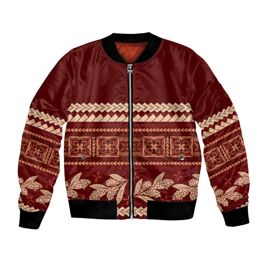 Red Samoa Siapo Teuila Flowers Bomber Jacket LT14 Unisex Red - Polynesian Pride