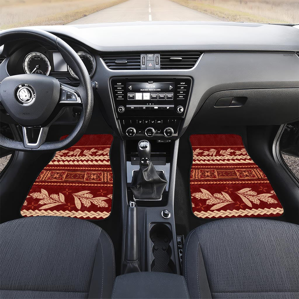 Red Samoa Siapo Teuila Flowers Car Mats LT14 Set 2pcs - Front Red - Polynesian Pride