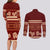 Red Samoa Siapo Teuila Flowers Couples Matching Long Sleeve Bodycon Dress and Long Sleeve Button Shirt