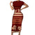 Red Samoa Siapo Teuila Flowers Family Matching Short Sleeve Bodycon Dress and Hawaiian Shirt