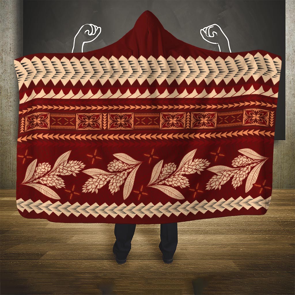 Red Samoa Siapo Teuila Flowers Hooded Blanket LT14 One Size Red - Polynesian Pride