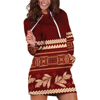 Red Samoa Siapo Teuila Flowers Hoodie Dress LT14 Red - Polynesian Pride