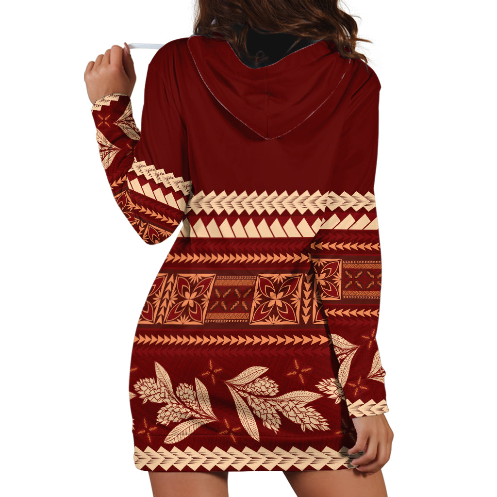 Red Samoa Siapo Teuila Flowers Hoodie Dress LT14 - Polynesian Pride