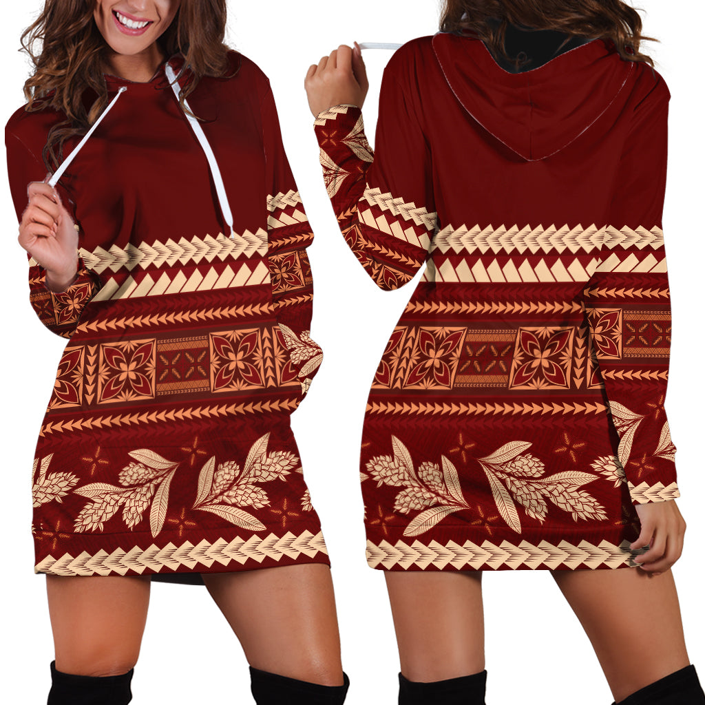 Red Samoa Siapo Teuila Flowers Hoodie Dress LT14 - Polynesian Pride