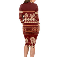 Red Samoa Siapo Teuila Flowers Long Sleeve Bodycon Dress LT14 - Polynesian Pride