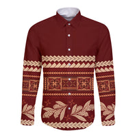 Red Samoa Siapo Teuila Flowers Long Sleeve Button Shirt LT14 Unisex Red - Polynesian Pride