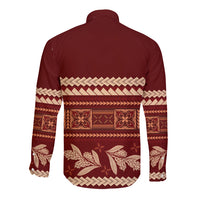 Red Samoa Siapo Teuila Flowers Long Sleeve Button Shirt LT14 - Polynesian Pride