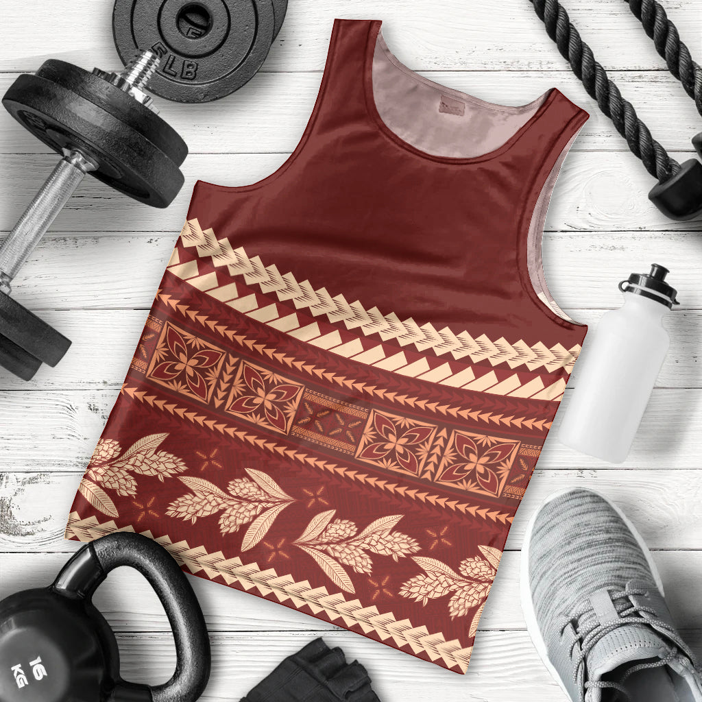 Red Samoa Siapo Teuila Flowers Men Tank Top LT14 - Polynesian Pride