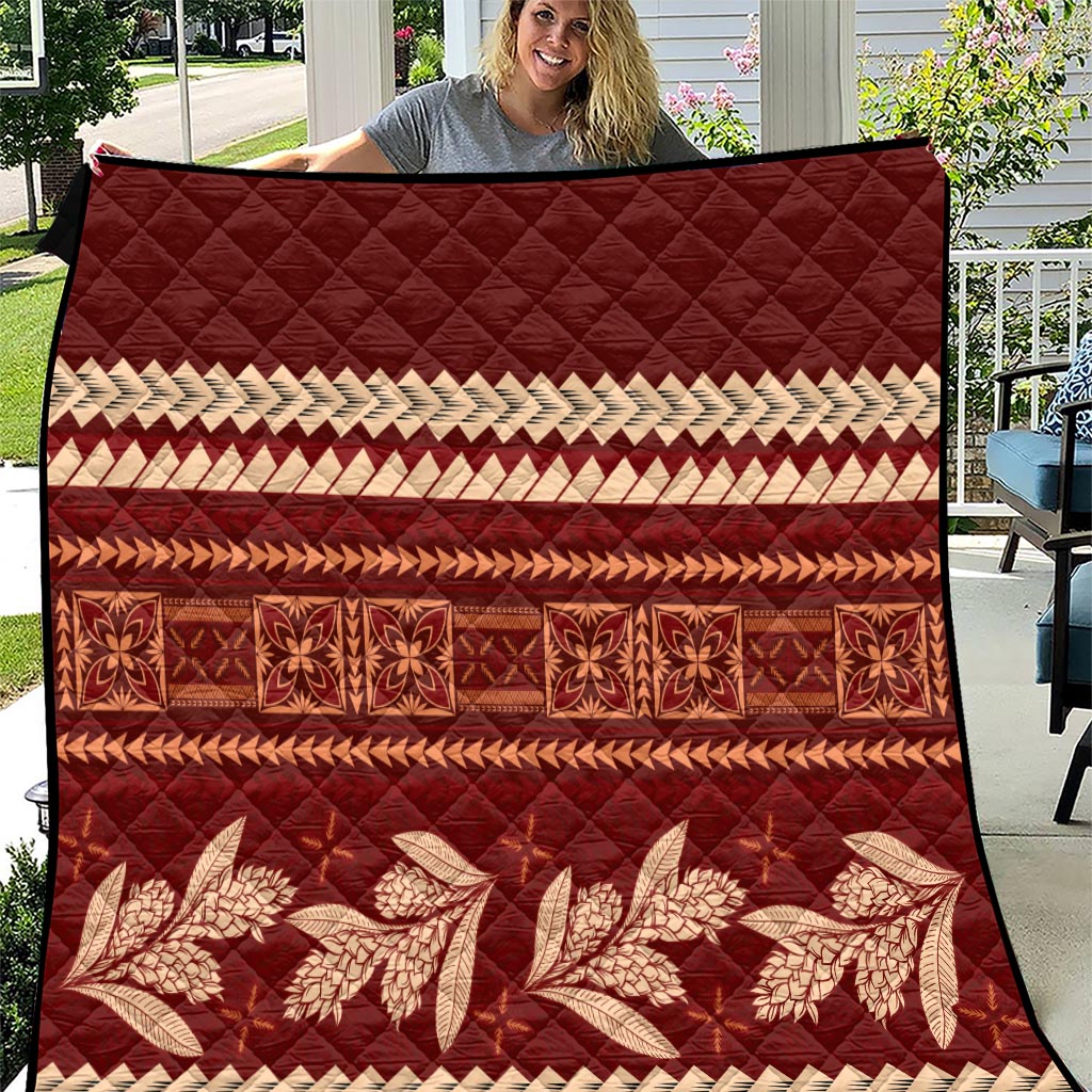 Red Samoa Siapo Teuila Flowers Quilt LT14 Red - Polynesian Pride