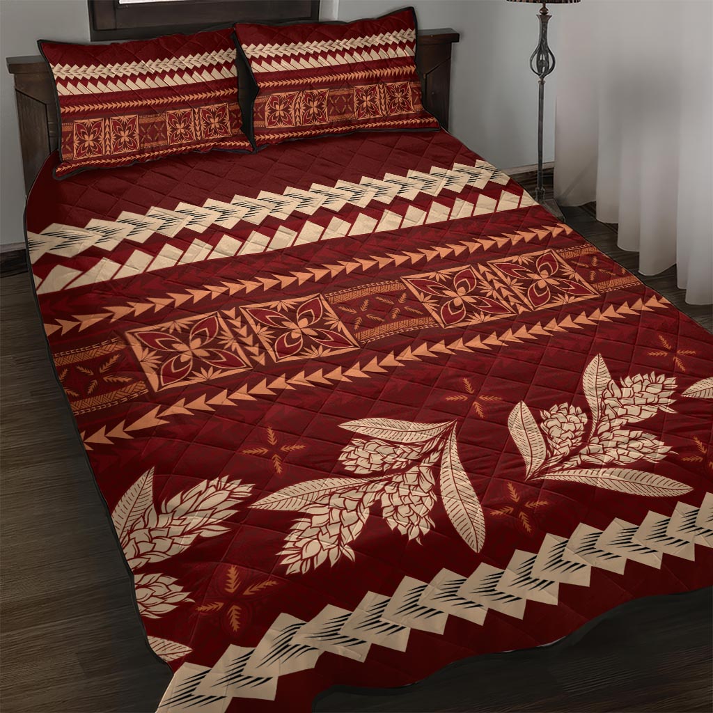 Red Samoa Siapo Teuila Flowers Quilt Bed Set LT14 Red - Polynesian Pride