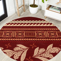 Red Samoa Siapo Teuila Flowers Round Carpet LT14 Red - Polynesian Pride