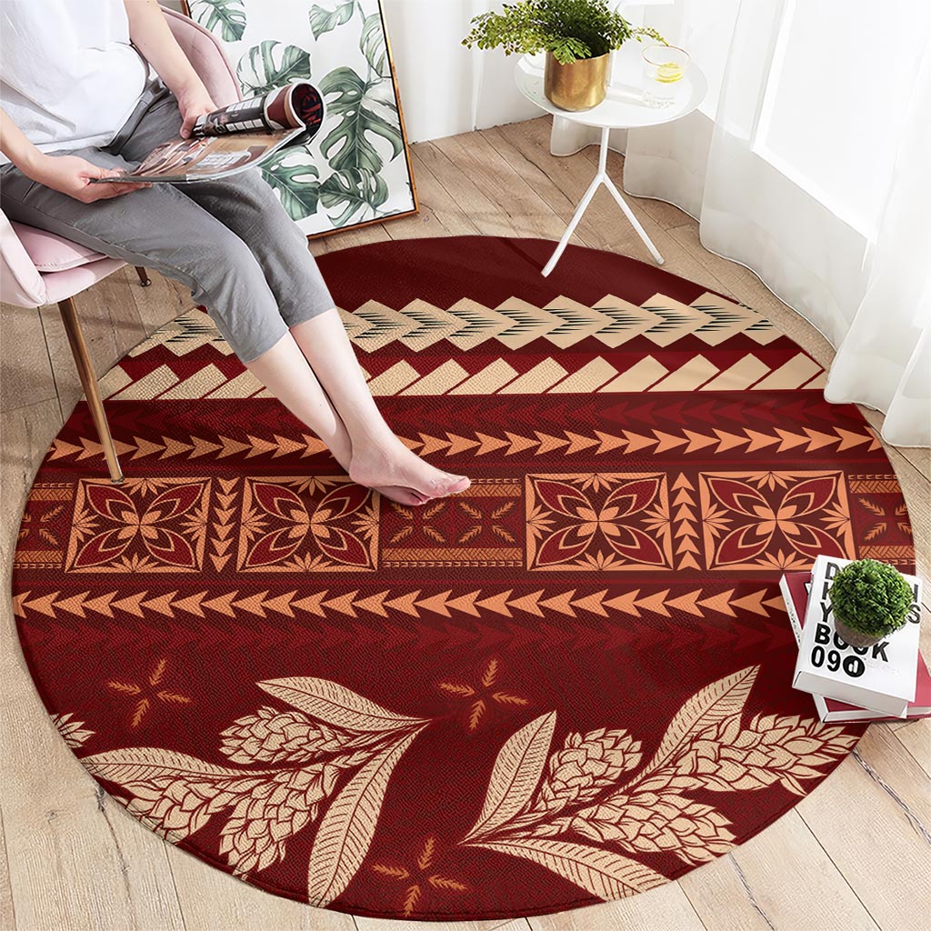 Red Samoa Siapo Teuila Flowers Round Carpet LT14 - Polynesian Pride