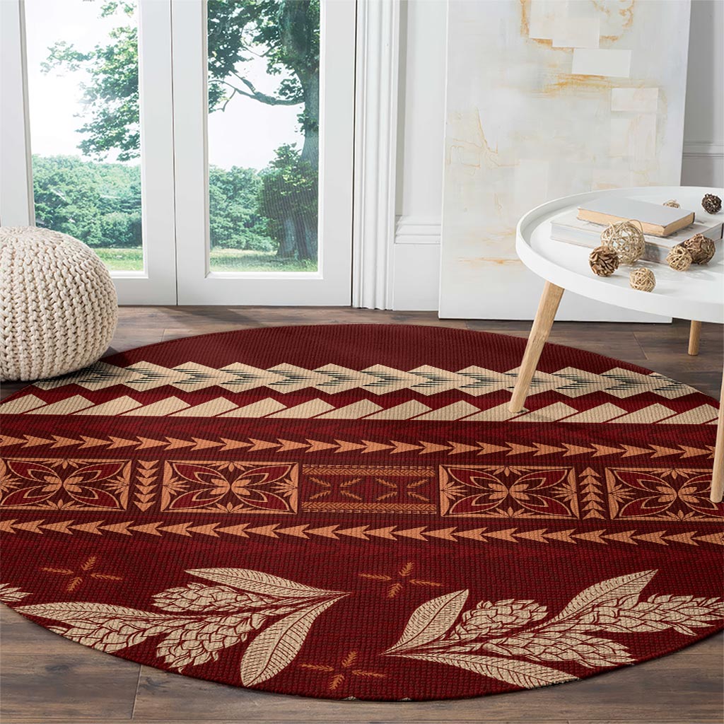 Red Samoa Siapo Teuila Flowers Round Carpet LT14 - Polynesian Pride