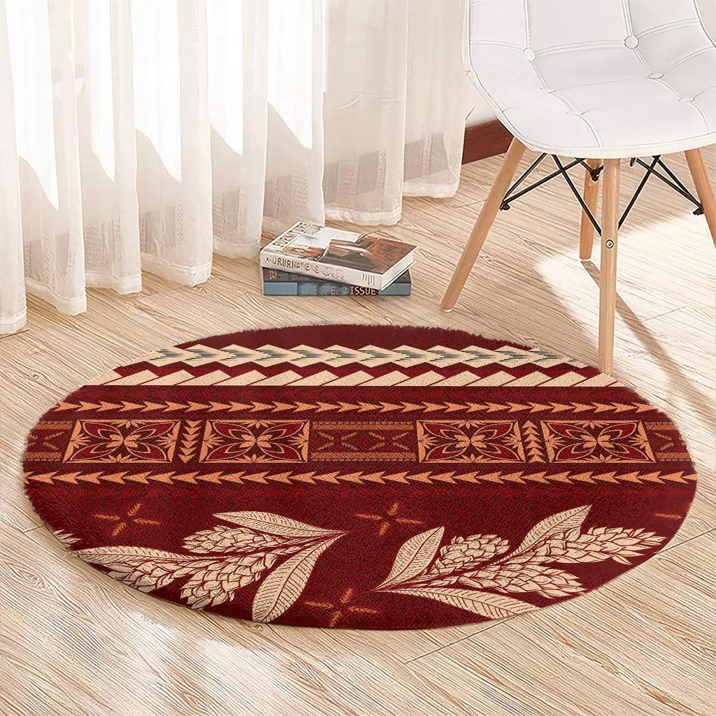 Red Samoa Siapo Teuila Flowers Round Carpet LT14 - Polynesian Pride