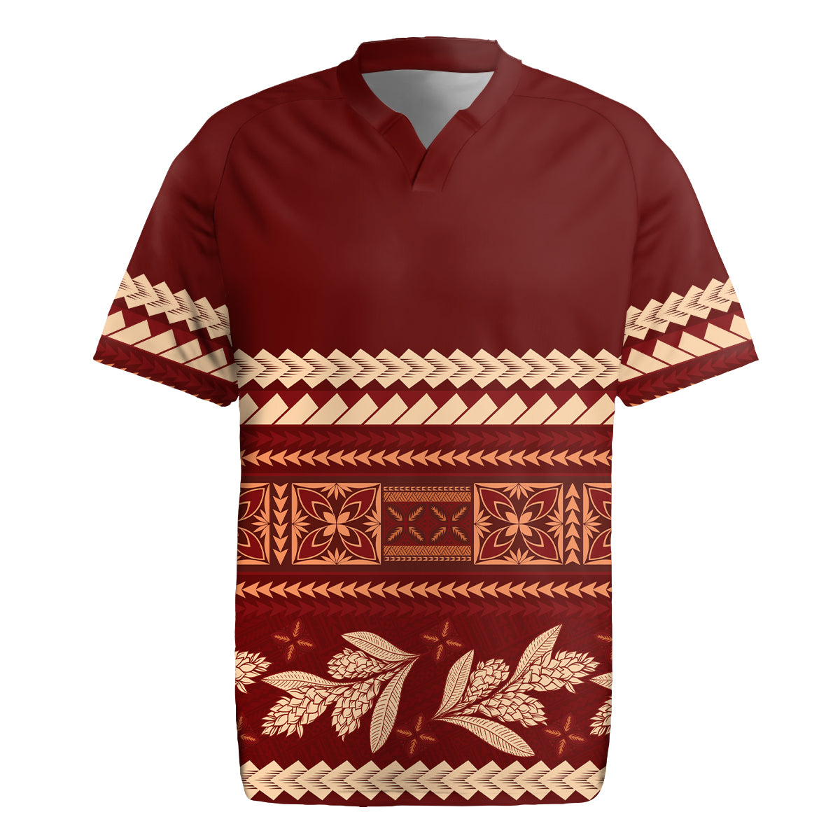 Red Samoa Siapo Teuila Flowers Rugby Jersey LT14 Red - Polynesian Pride