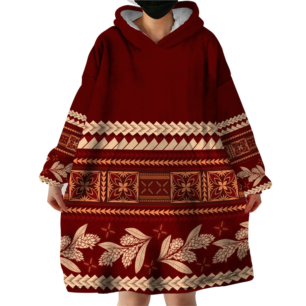 Red Samoa Siapo Teuila Flowers Wearable Blanket Hoodie LT14 - Polynesian Pride