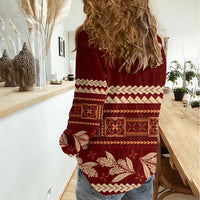 Red Samoa Siapo Teuila Flowers Women Casual Shirt LT14 - Polynesian Pride