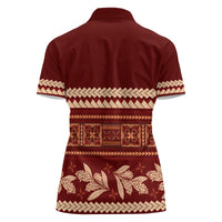 Red Samoa Siapo Teuila Flowers Women Polo Shirt LT14 - Polynesian Pride