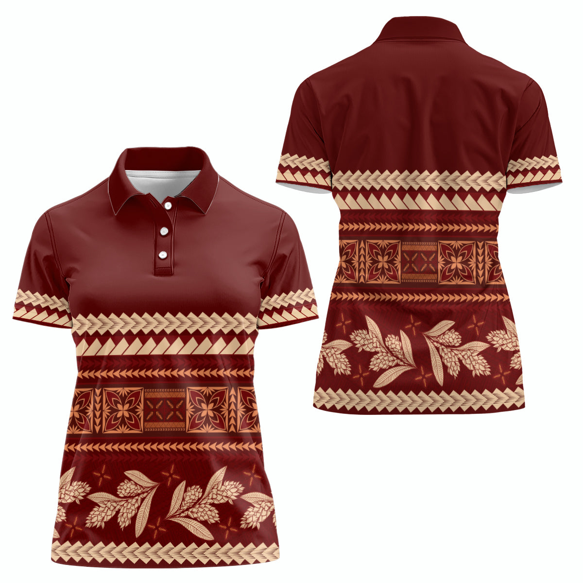 Red Samoa Siapo Teuila Flowers Women Polo Shirt LT14 - Polynesian Pride